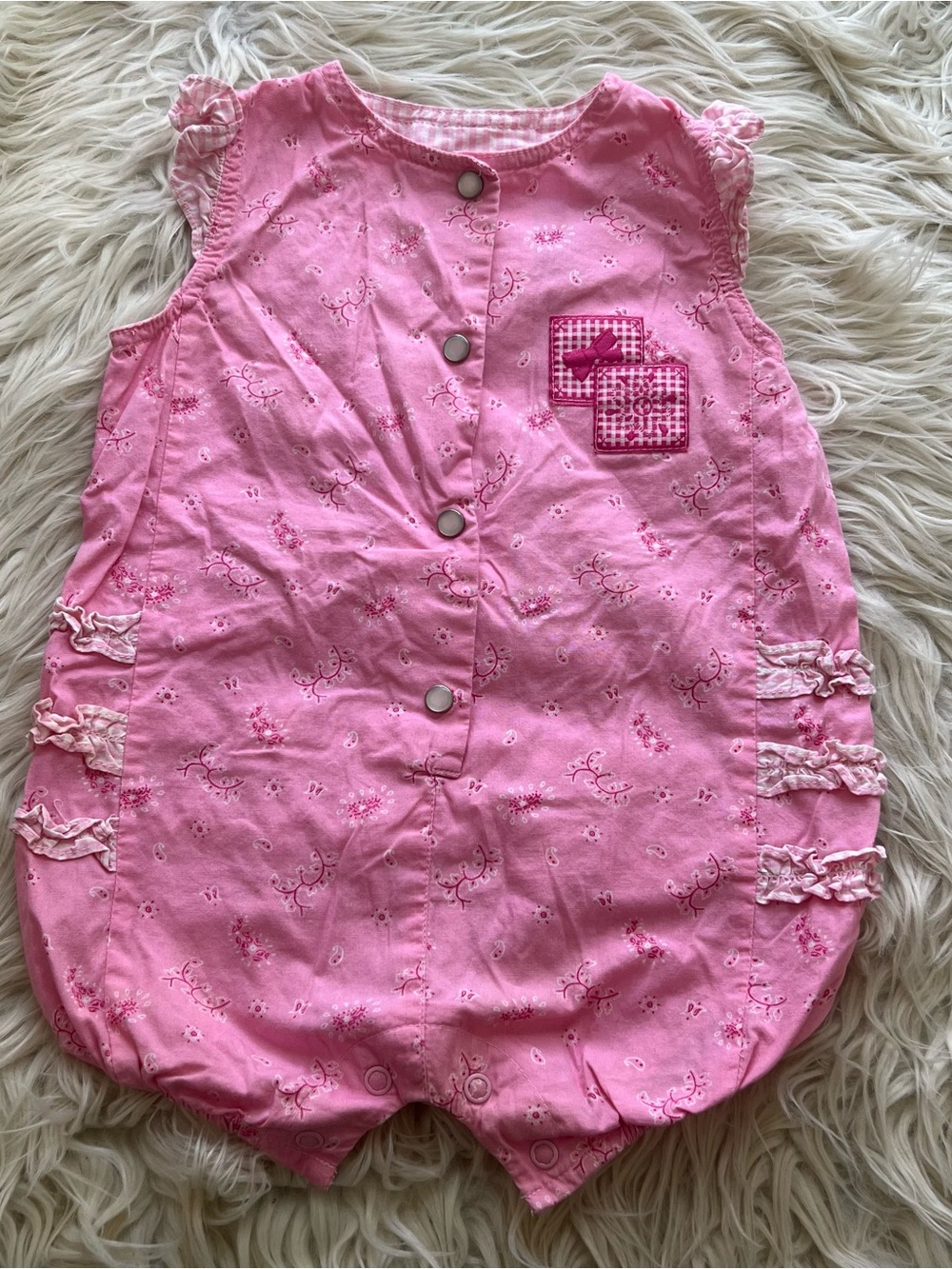 Vintage Y2K Simply Basic Pink Paisley Romper Ruffle Butt Summer Girls 24 Months